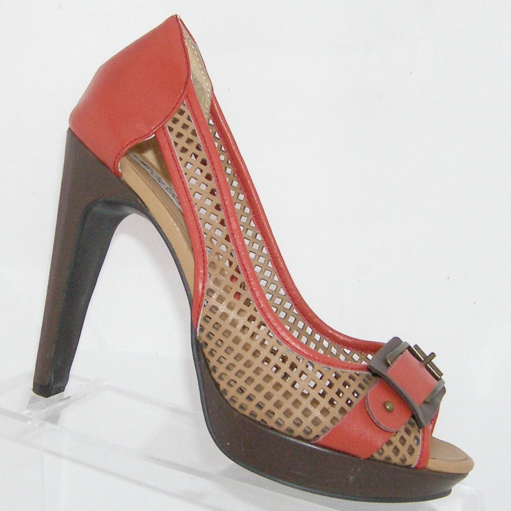 Naughty Monkey Flirt orange tan cut out heels 7.5M